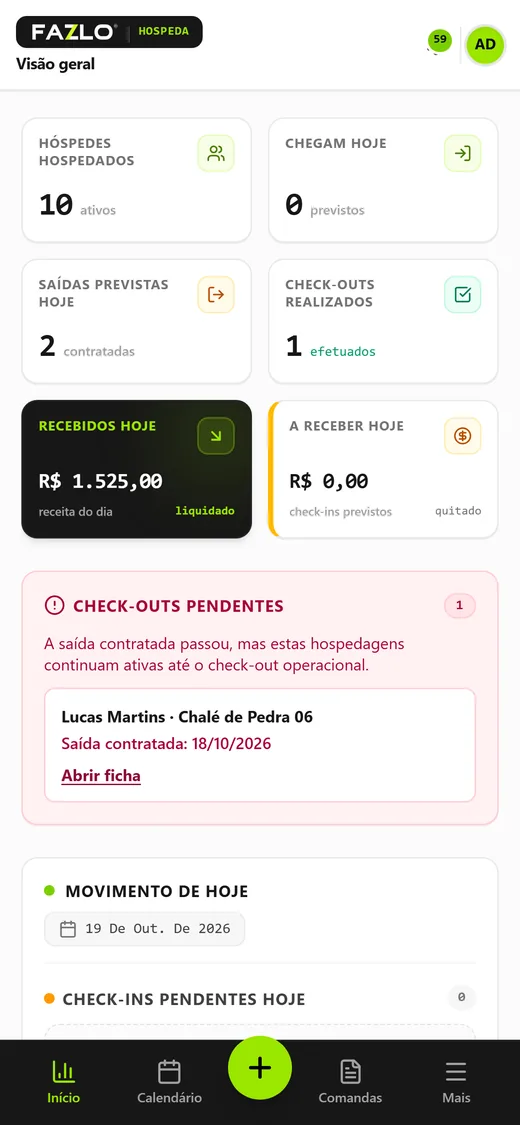 FAZLO Hospeda no celular: visão geral